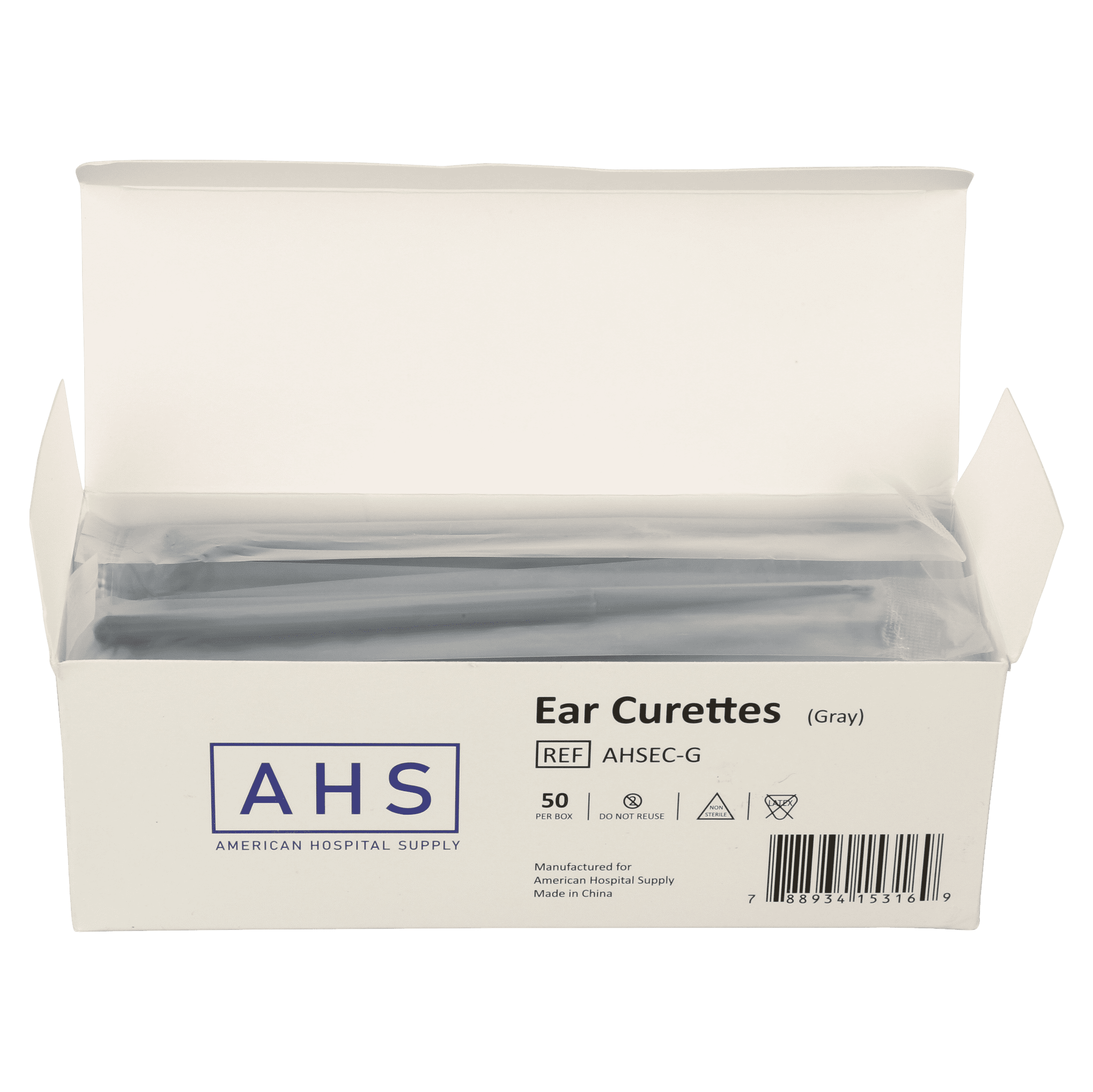 American Hospital Supply 2mm Disposable Ear Curette | Ear Wax Remover | 50 per Box, Gray