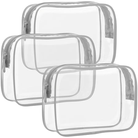 TSA Approved Toiletry Bag - 3 Pack Clear Toiletry Bags Clear Makeup Cosmetic Bags for Women Men, Quart Size Travel Bag, Carry on Airport Airline Compliant Bag, Grey(for age 12 or above)
