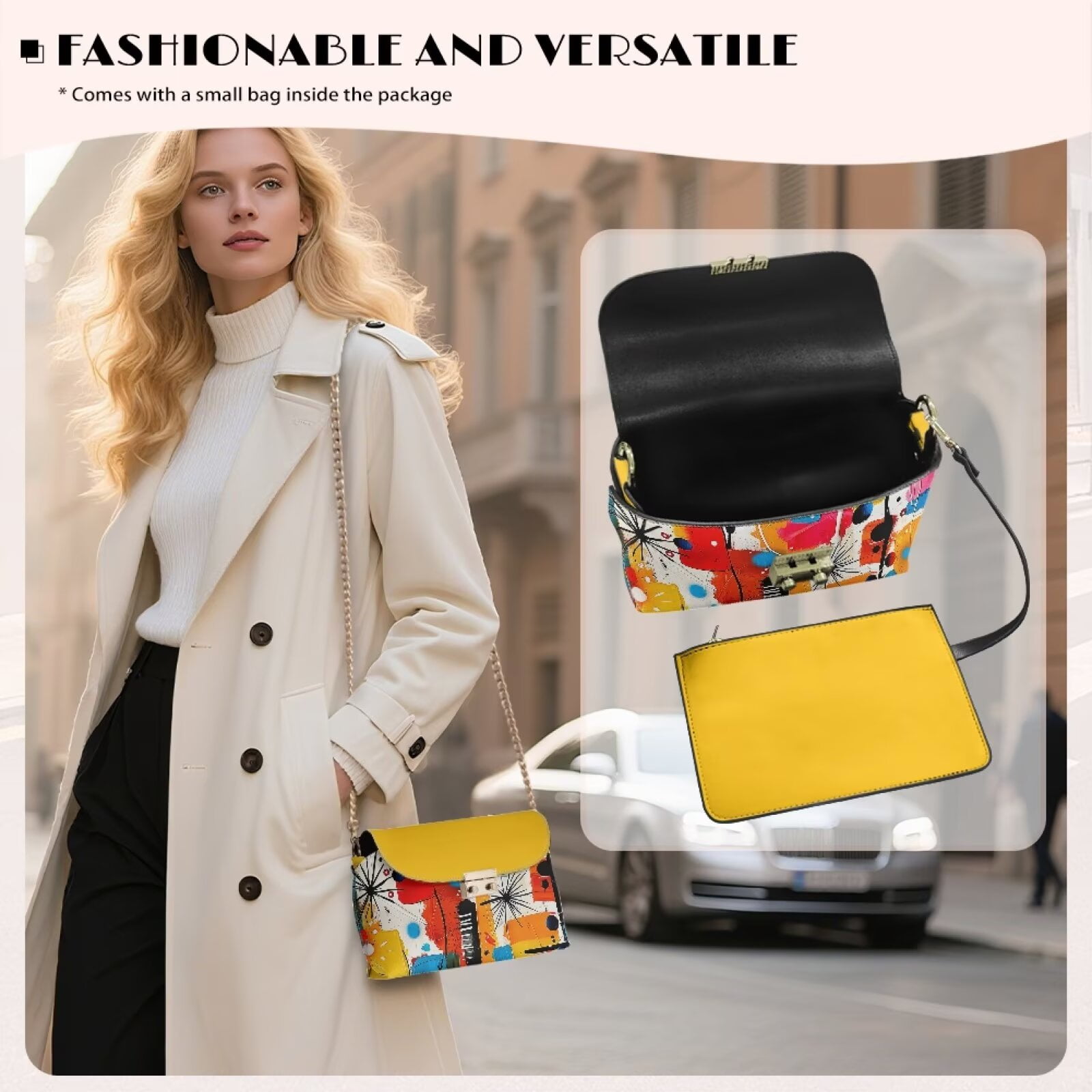 Pzuqiu Abstract Colorful Print Crossbody Bags Leather Versatile Practical Trendy Leather Quilted Shoulder Bag with Chain Strap Compact Vintage Gifts for Women