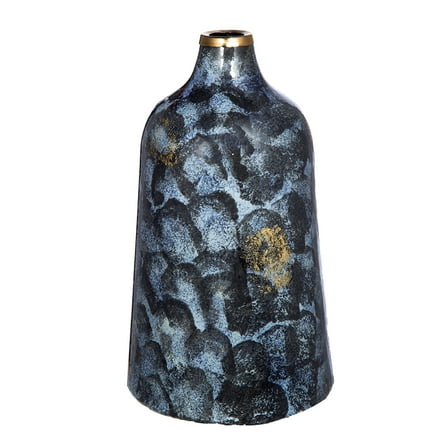 CC Home Furnishings Wide Curved Glass Flower Vase - 12.25" - Blue and Gold