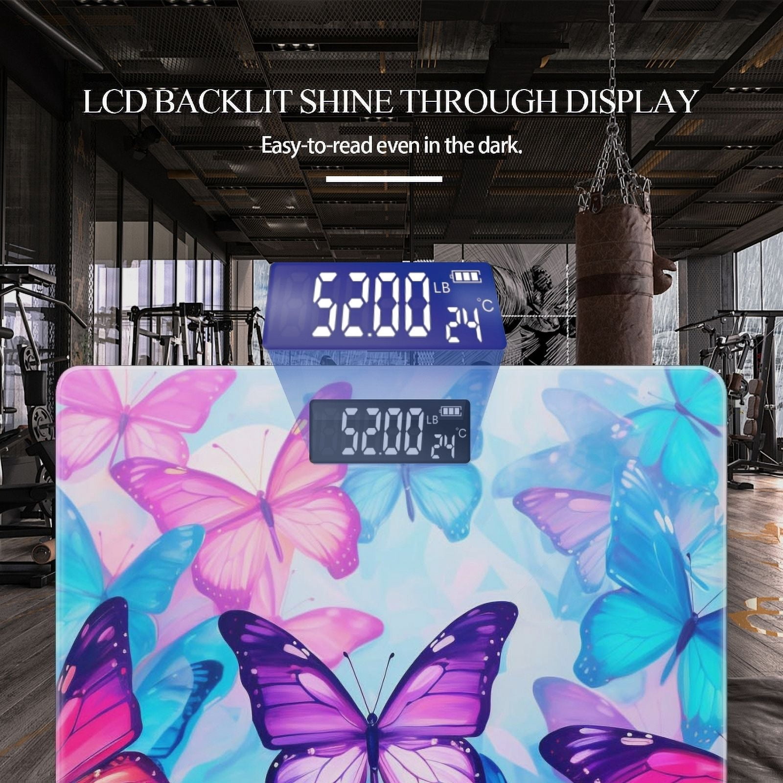 High Precision Body Weight Scale Smart Bathroom Scales with Large LCD Display(400lbs),Decorative for Bedroom-Colorful Background With Vibrant Butterflies In Pink