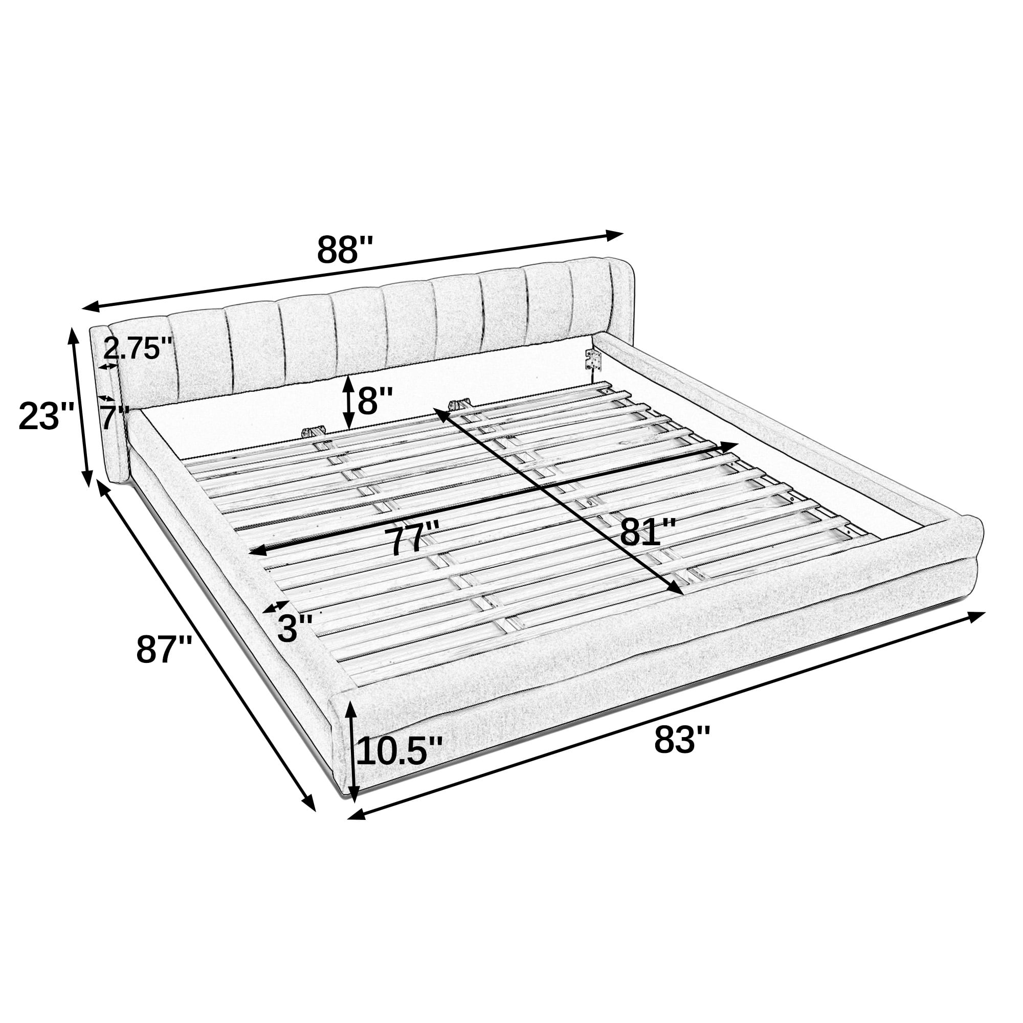 King Upholstered Bed Frame, Modern Platform Bed with Soft Headboard, Thick Chenille Fabric Upholstered Bed Frame, Grounded King Size Bed for Bedroom,Beige
