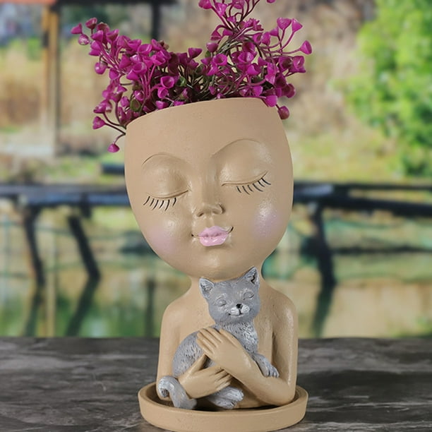Jarrón de resina para cara de niña, almacenamiento de escritorio, retrato de niña, maceta decorativa para jardín