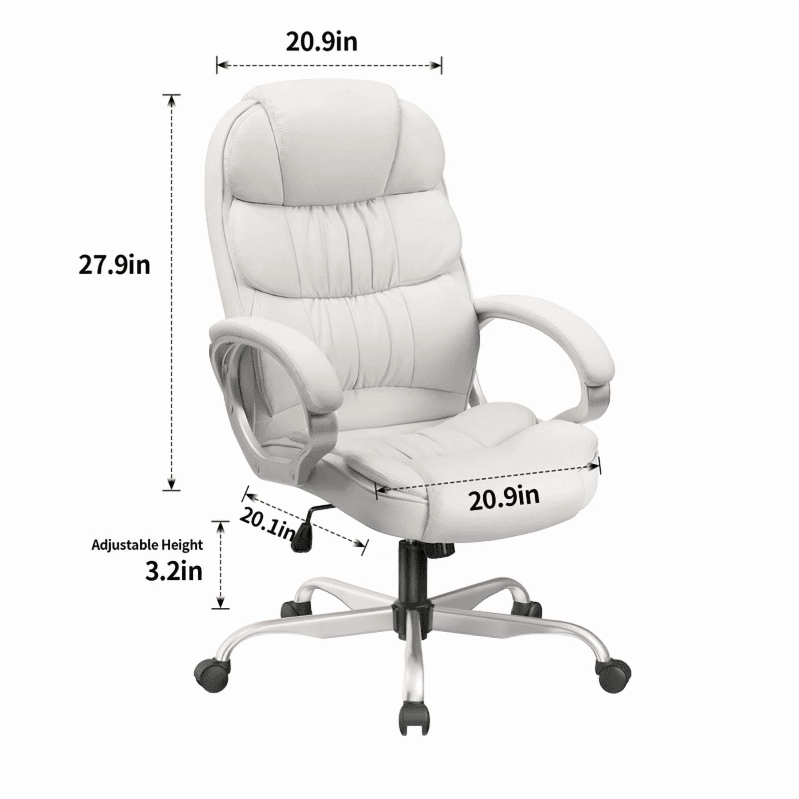 Furmax High Back Office Adjustable Ergonomic Desk Padded Armrests Executive PU Leather Swivel Task Chair with Lumbar Support, White