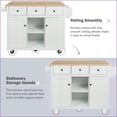 thumbnail image 4 of Kitchen Island Cart with Rubber Wood Drop-Leaf, Storage Cabinets & 3 Drawers, Rolling Wheels – White | Faux Wood, 4 of 20