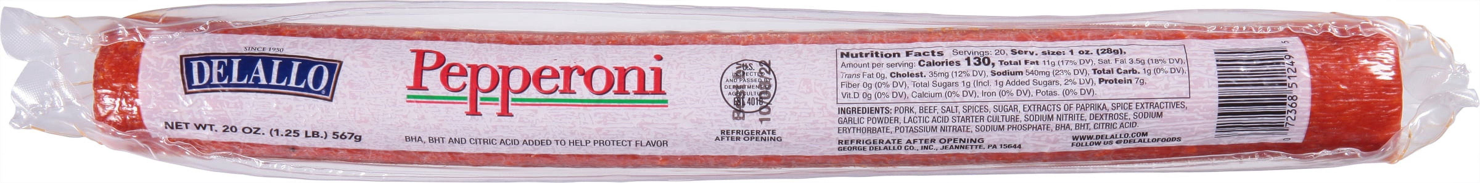 Delallo Pepperoni Snack Stick, 20 oz Bag