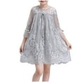 thumbnail image 2 of HOMADLES Teen Dress for Girl Crewneck Long Sleeve Mesh Lace Stretch Ruffed Summer Princess Dress Gray 9-10T, 2 of 3