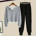 thumbnail image 2 of 2 Piece Crop Top Outfits for Women with Drawstring Elastic Waist Pant Sets Henley Neck Plain Sweatshirt Loungewear (Small, Gray 01), 2 of 6