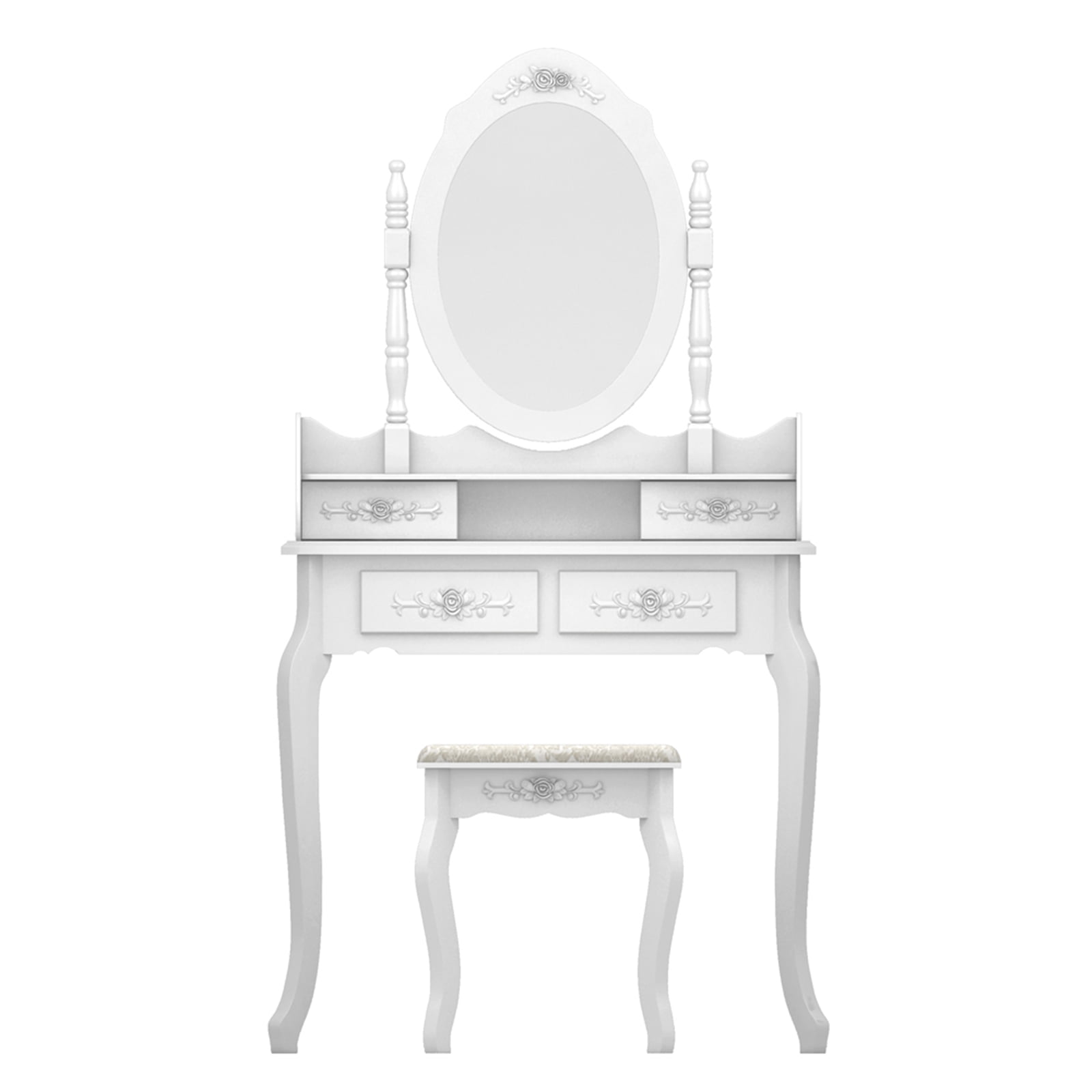 4-Drawer Mirror Dresser 360-Degree Rotation Removable, White