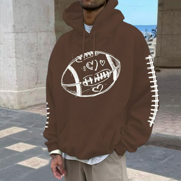 MHFRRA Sudadera con Capucha para Hombre, con Estampado de Fútbol, Informal, Holgada, Cómoda, de Manga Larga, Suave, para Uso Diario En Otoño E Invierno Marrón