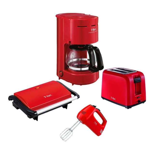 Combo Cafetera Tostador Parilla Panini Batidora T-Fal WM801521T1 Rojo