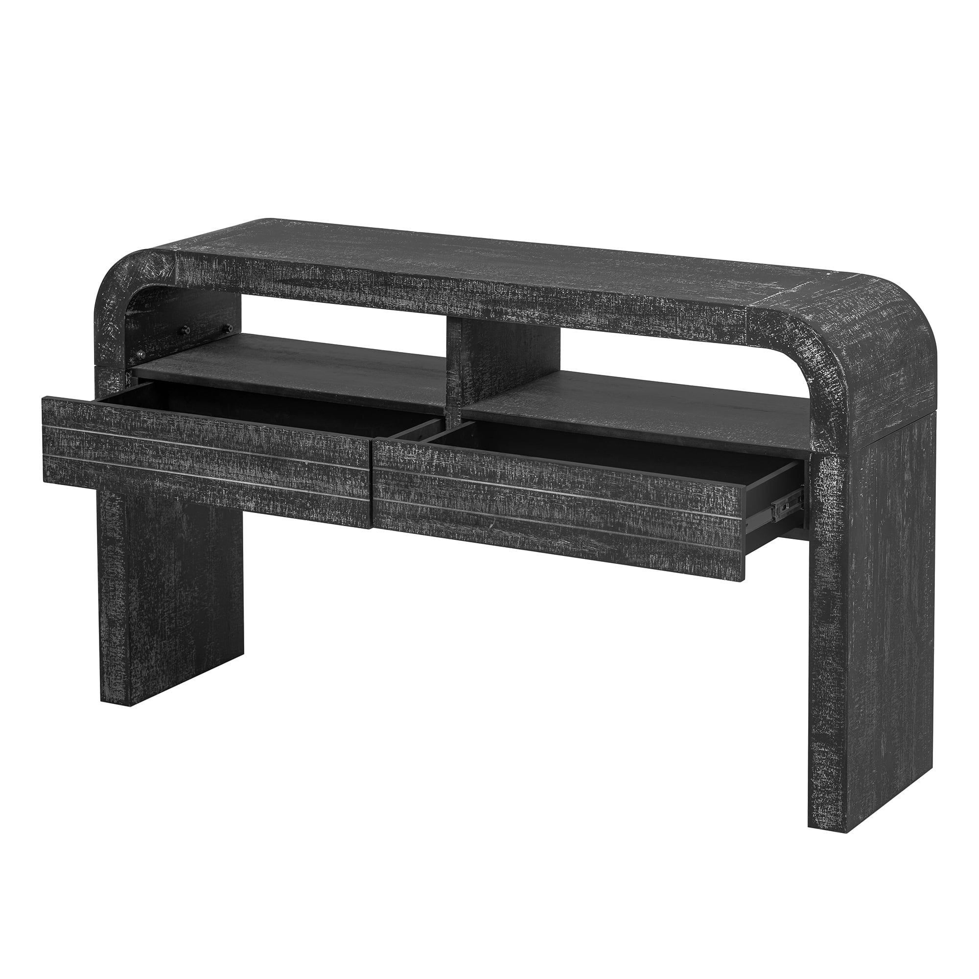 EUROCO 52" Curved Console Table,Retro Narrow Entryway Table Sofa Table with 2 Large Drawers and Open Storage Shelf for Living Room Entrance Hallway,Antique Black