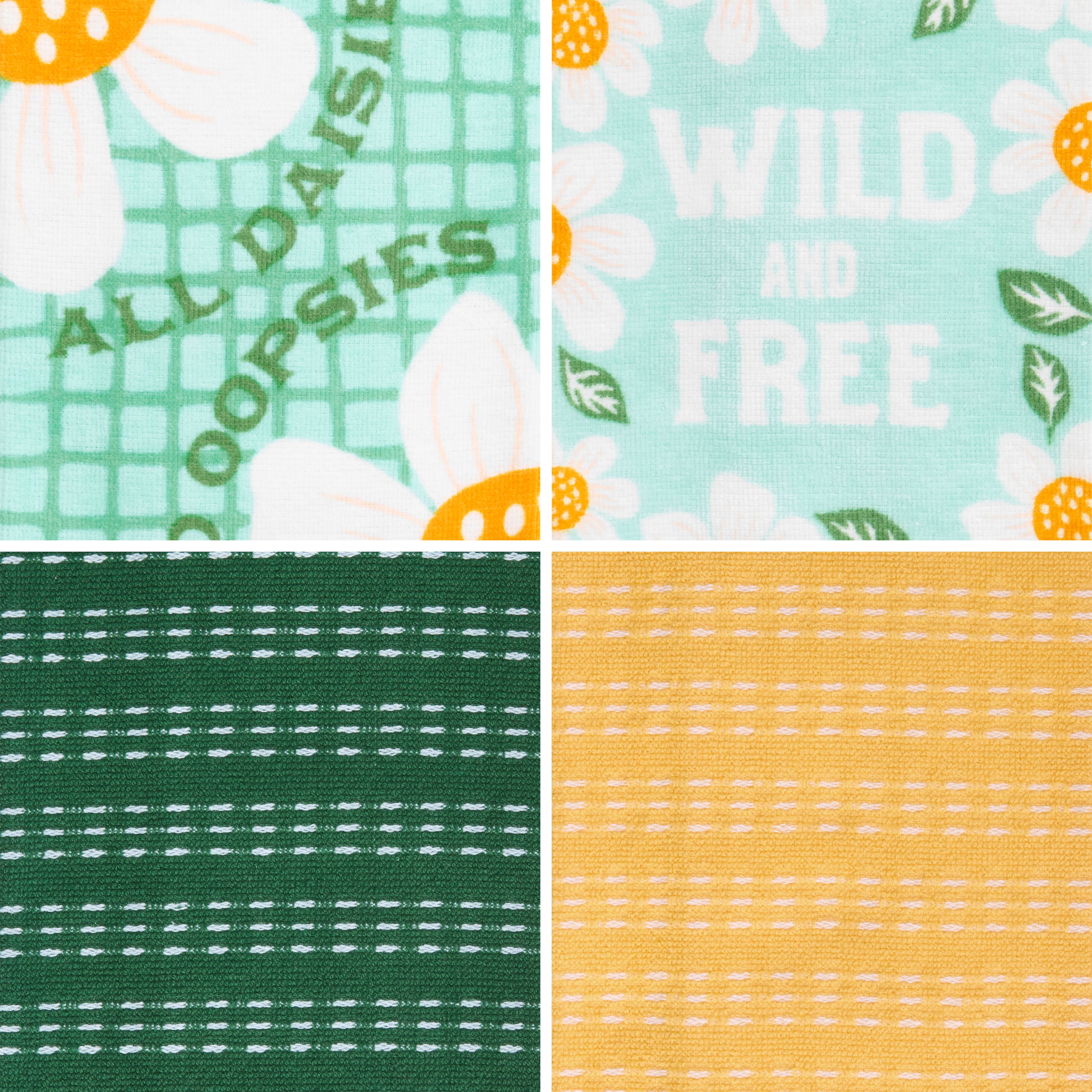 RITZ 100% Cotton Summer Kitchen Towels, Set of 4, Daisy Free Dish Towels Set