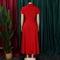 thumbnail image 5 of AURA Women’s Midi Dress High Waist Pleated Flared Skirt Doll Collar Short Sleeve S XXXL, 5 of 7