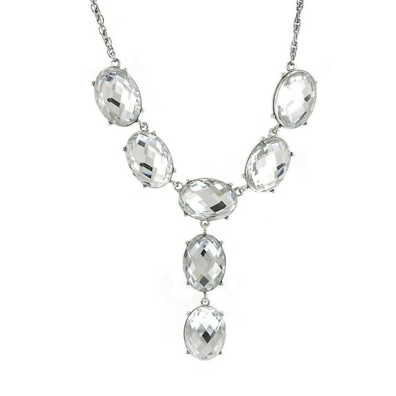 1928 Jewelry Jeweltones Silver-Tone Crystal Oval Faceted Drop Y-Shaped Necklace For Women 15" 3" Extender