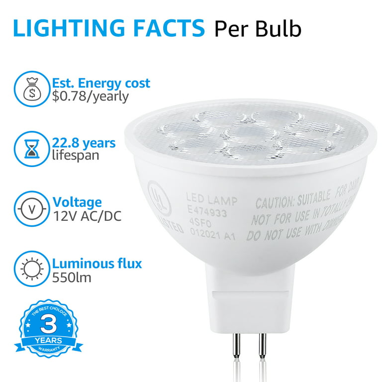 Sunlite MR16 LED Bulb, 120V, 5 Watt, 3000K, GU5.3 Base, Energy