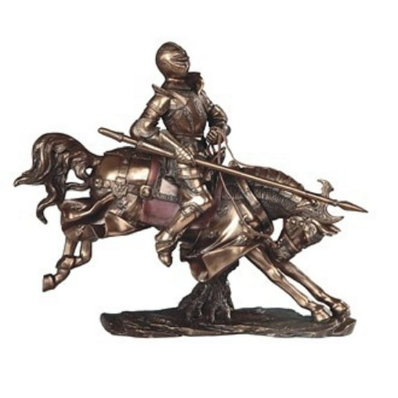 Bronze Medieval Knight on Horse with Axe Figurine 15 inches High