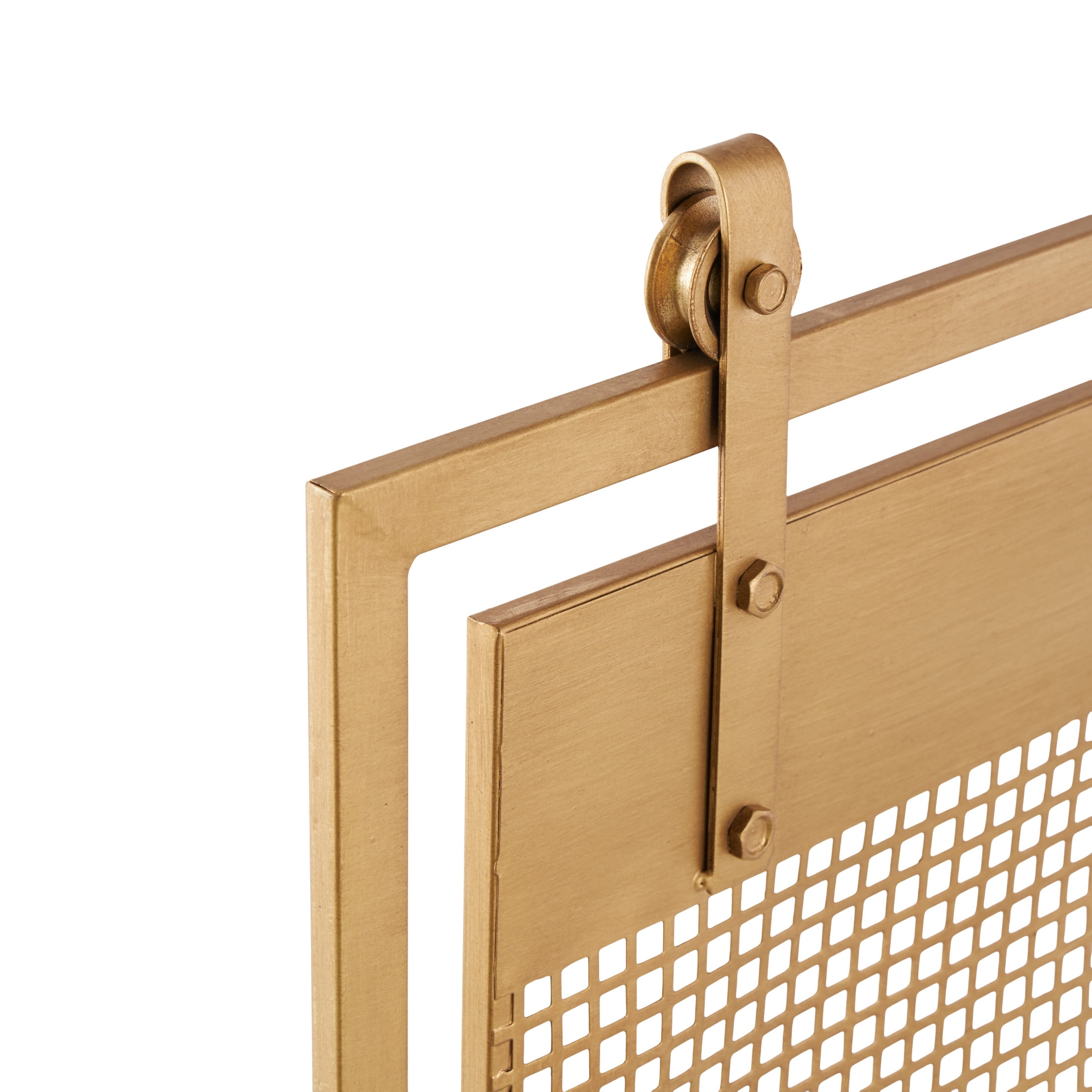 DecMode 38" x 36" Gold Metal Suspended Grid Style Netting Single Panel Fireplace Screen with Bolted Details, 1-Piece