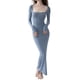 thumbnail image 1 of Txlixc Vestido largo y recortado para mujeres vestido de punto sólido, brazalete de cuello cuadrado, vestido de manga larga, vestido ajustado del Club de fiestas de primavera y otoño Txlixc moda, 1 of 3