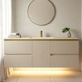 thumbnail image 1 of ESSENCIA 48 inch Floating Bathroom Vanity, with LED Light Motion Sensor, Water Resistant Wood Cabinet, Fluted design, Heavy Duty Sintered Stone Countertop, Ceramic Sink, Silvana (Greige), 1 of 11
