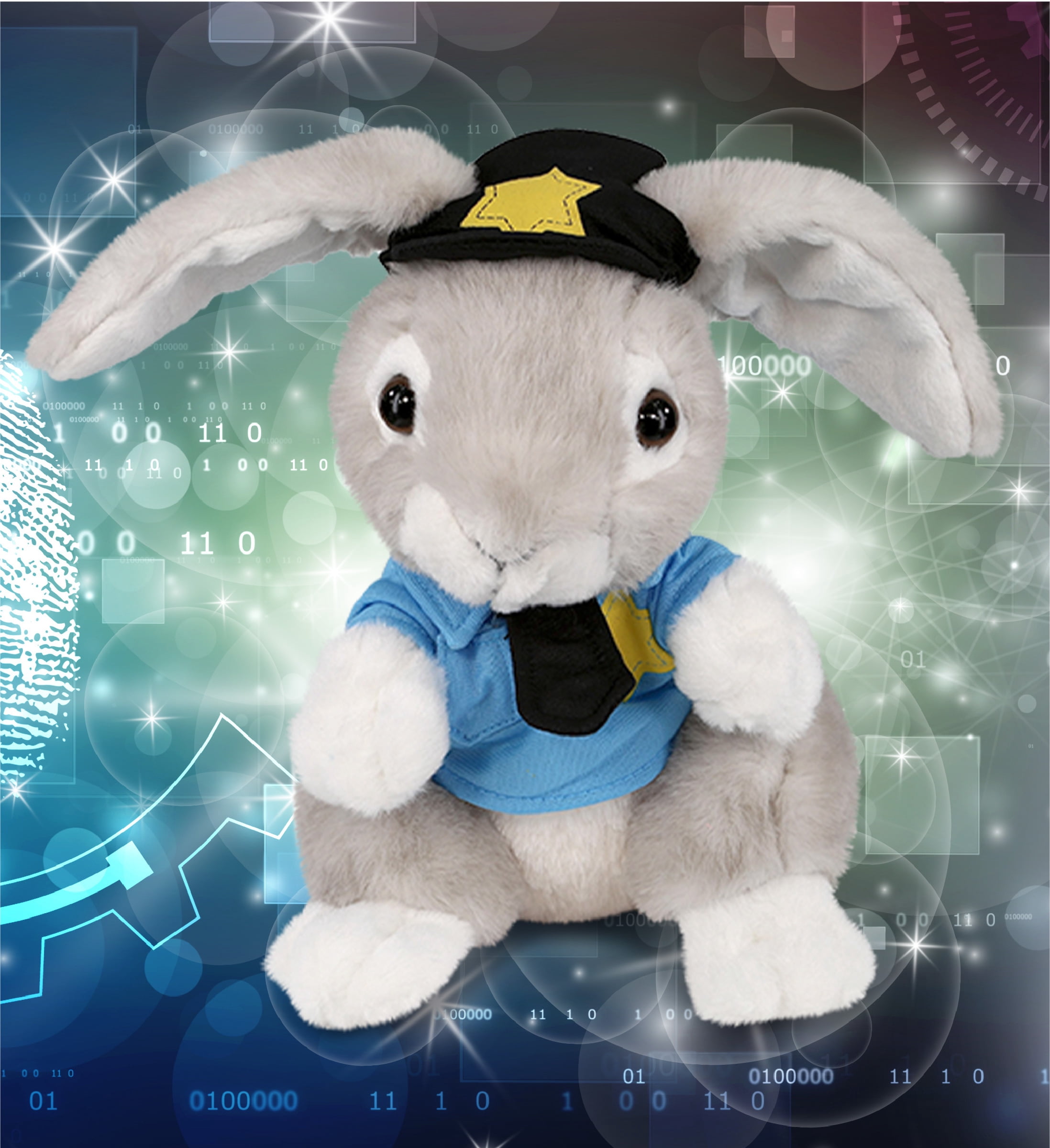 DolliBu Grey Rabbit Police Officer Plush Toy - Soft Rabbit Cop Stuffed Animal Dress Up with Cute Cop Uniform and Cap Outfit - Super Soft Farm Life Animal -  6.5 Inches