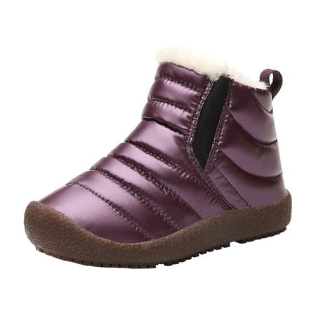 Meresysid Infant Toddler Kids Girls Rubber Sole Snow Children Cotton Shoes Fleece Hiking Boots Outdoor Purple