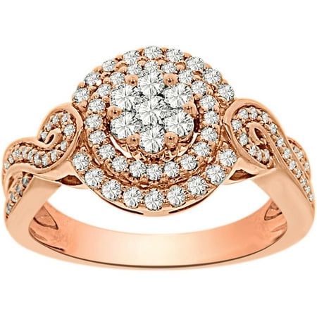 3/4 Carat T.W Diamond 14kt Rose Gold Cluster Ring