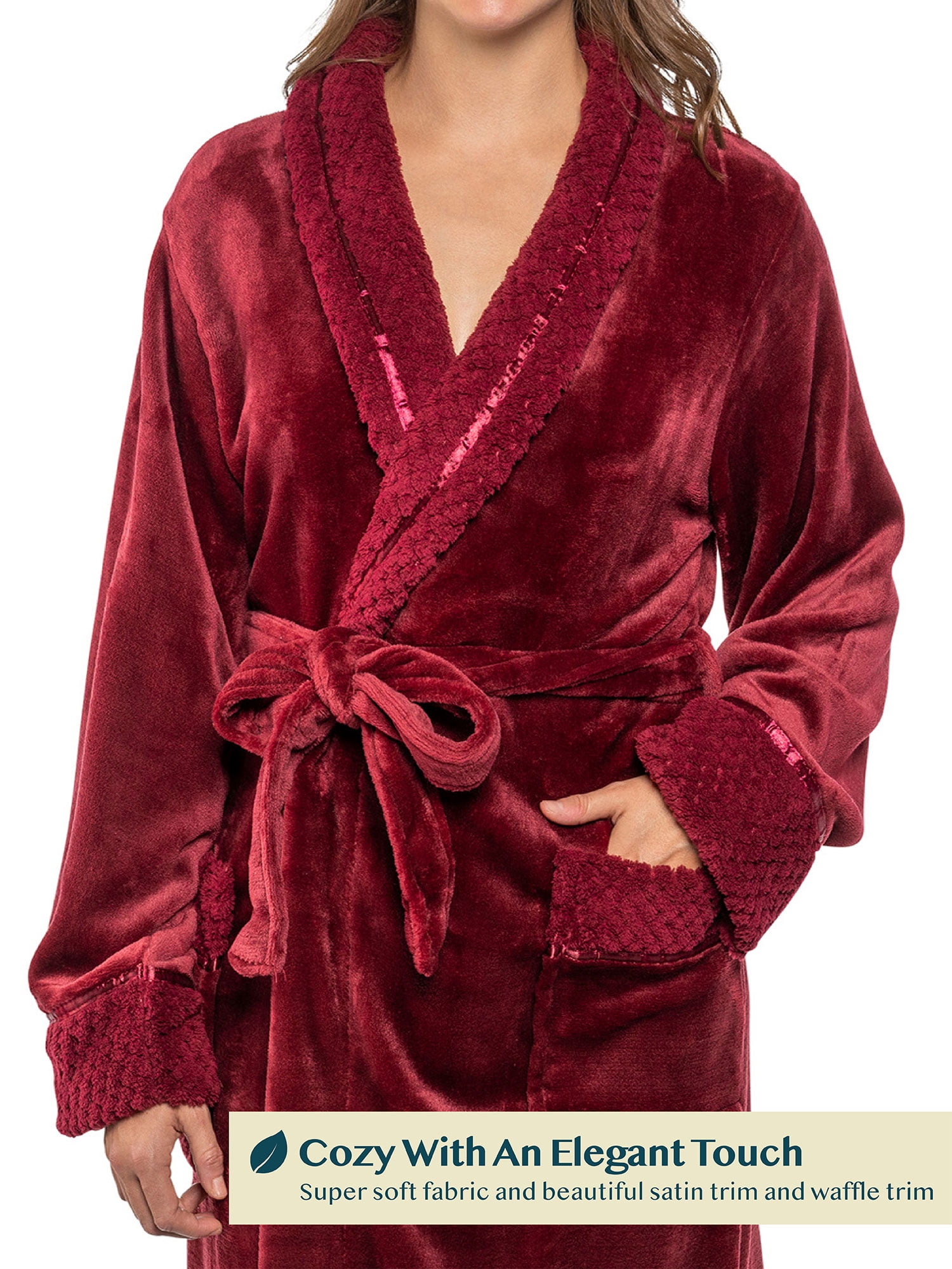 Pavilia Women Plush Fleece Robe, Soft Textured Bathrobe, Lady Cozy Spa Long  Robes, Fuzzy Satin Waffle Trim (dark Red, Large-x-large) : Target