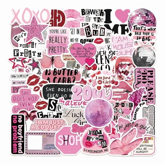 50pcs Cartoon Pink Y2K Graffiti Stickers Decorative Guitar Notebook Luggage DIY Waterproof