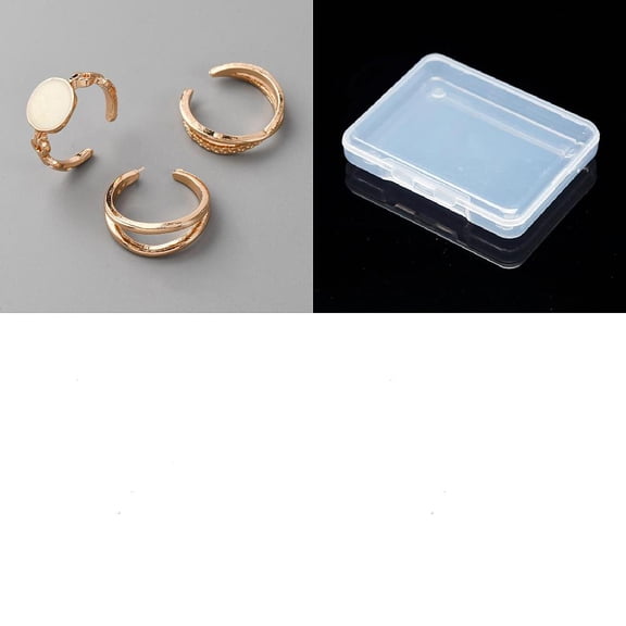 3Pcs Oval Alloy Enamel Open Rings Sets Adjustable Cuff Ring for Women Birthday Festival Personalized Jewelry 11x5~11.5mm White