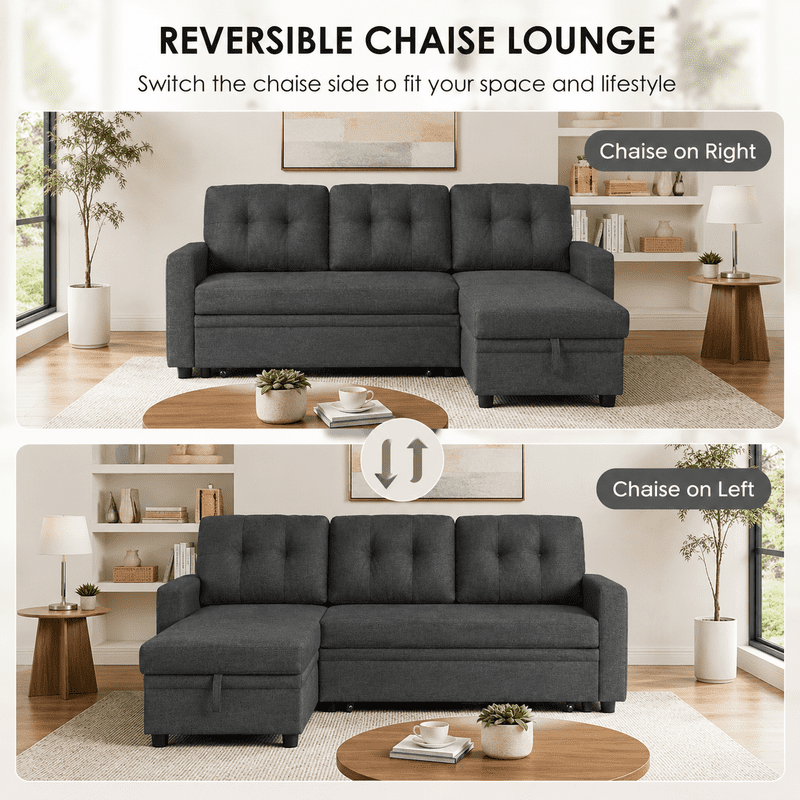 82" L-Shaped Convertible Sleeper Sectional Sofa with Pull-Out Bed, Storage Chaise, Removable Back Cushions, Modular Corner Couch for Living Room, Apartment, Home Office