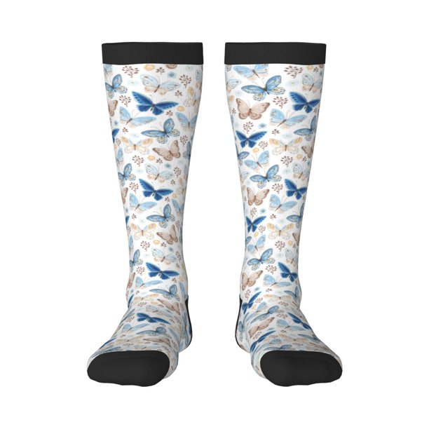 Fotbe Butterfly Calcetas Divertidas Estampadas para Hombre y Mujer, Calcetas de Algodón hasta la Rodilla para Caminar, Correr, Enfermería y Embarazo