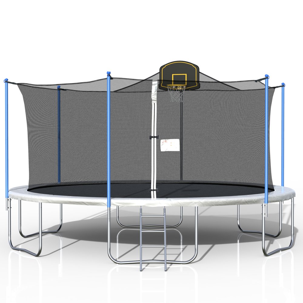 16FT Large Trampoline with 7.6ft Basketball Hoop for Kids, Kids Trampoline with Backboard