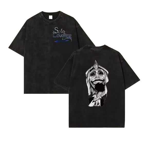 Solo Leveling T-shirt Jin Woo Sung Short Sleeve T-shirt Men Women Hip Hop Streetwear Black Washed Vintage T-shirt