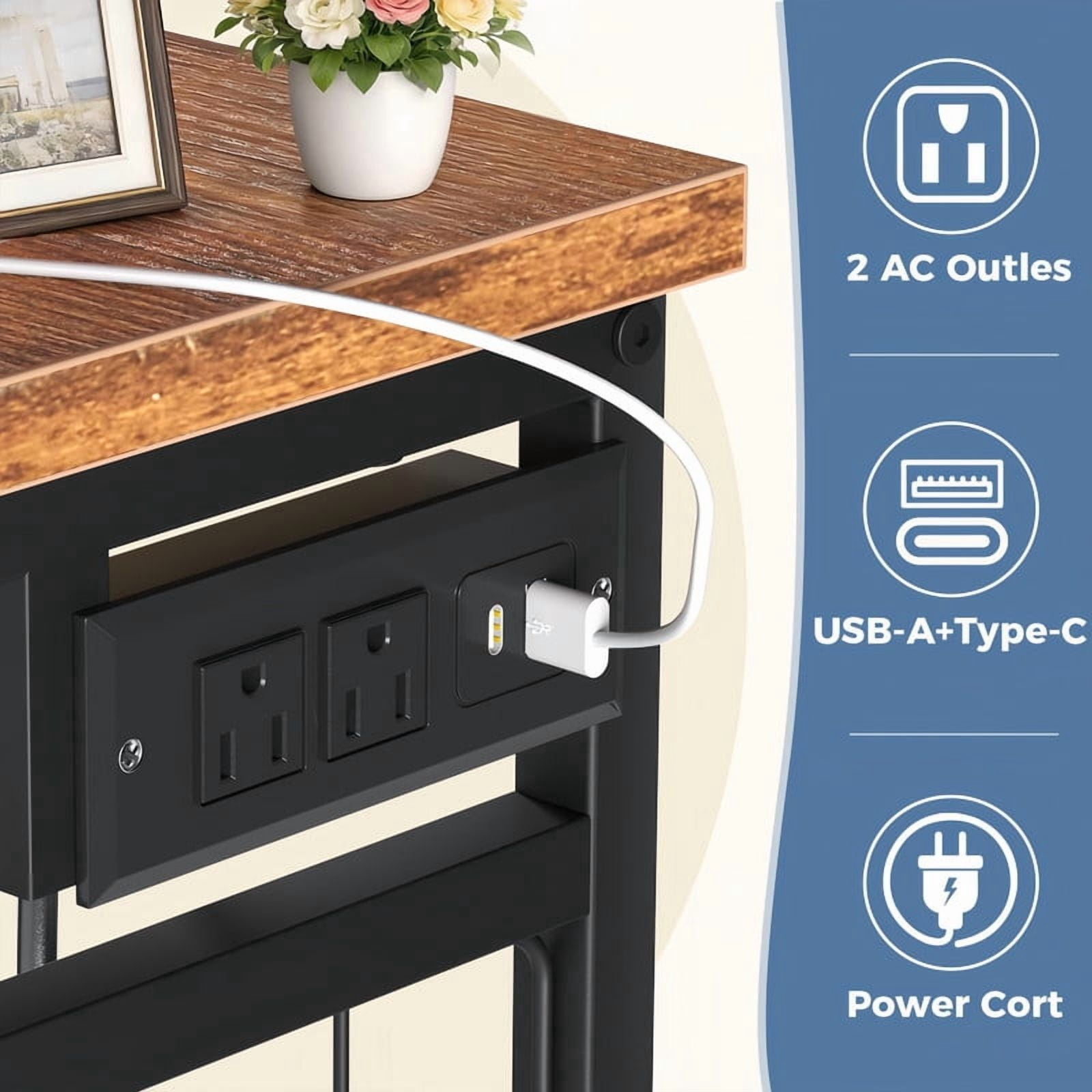 Kelno 6 Drawer Dresser with Hanging Rack LED Lights Charging Station Fabric Closet Organizer Storage Tower, Rustic Brown
