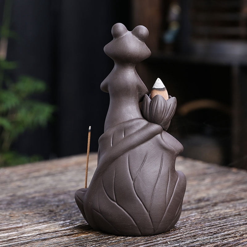 Frog Incense Holder - Ceramic Incense Burner for Sticks & Cones, Home Desk Decor, Aromatherapy, Yoga, Meditation - Frog-Themed Zen Gift