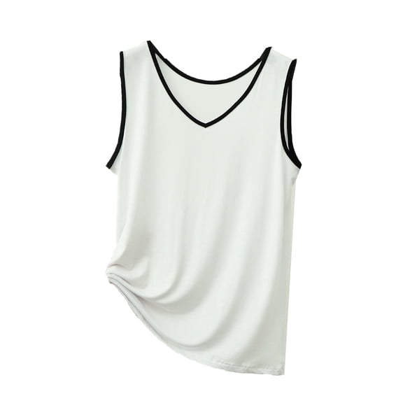 Dagugfen Pajama Tops for Women Sleeveless V Neck Soft Comfy Homewear Sleep Casual Tops Solid Color