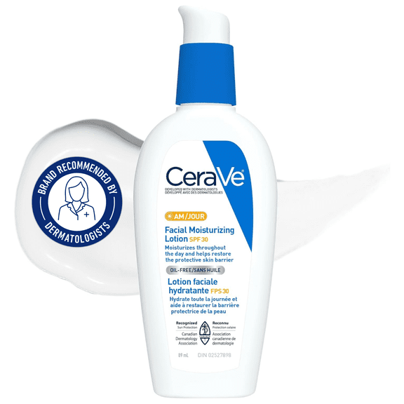 CeraVe Lotion Hydratante AM FPS 30, Hydratant Visage Quotidien avec Céramides et Écran Solaire, 89 ml
