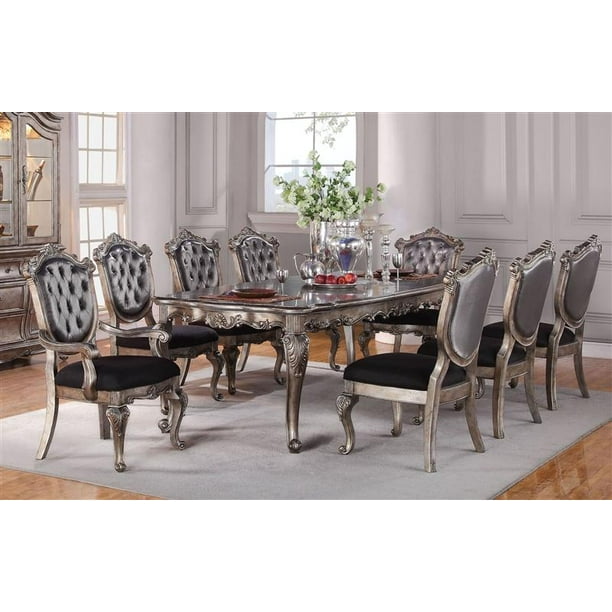 Antique Platinum Rectangular Dining Room Set 7pcs Acme Furniture