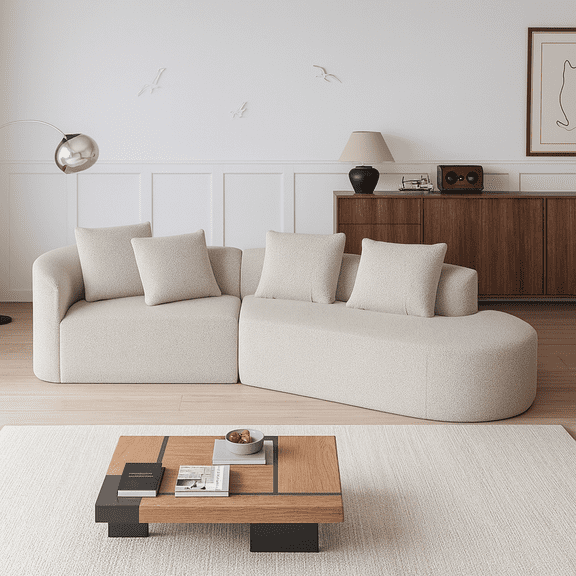 Modern Upholstered Oversized Sectional Sofa, 112-Inch Chenille 4-Seater Extra Deep & Wide Seat Curved Cloud Couch with 4 Throw Pillows, Free Combination Sofa Couch for Living Room,Bedroom