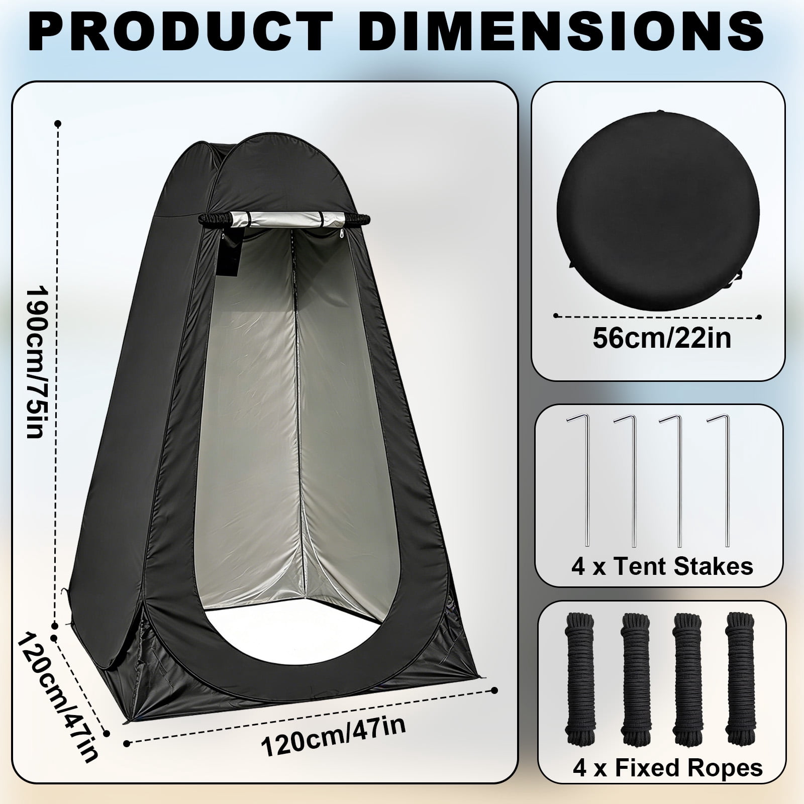 Camping Shower Tent, 3.9 x 3.9 x 6.2ft, Outdoor Pop Up Changing Tent, Portable Bathroom Toilet Tent Privacy Tent with Portable Bag for Camping, Beach, Hiking, Travelling