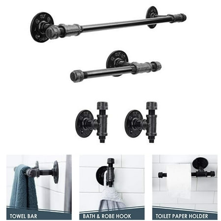 4 Pieces Set 18 Inch Bathroom Hardware Set Industrial Pipe Wall Mounted Includes Hand Towel Bar Toilet Paper Holder Robe Towel Hooks Bathroom Accessories Kit Black Walmart Canada