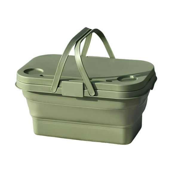 TAROFISH Foldable Picnic Basket Large Capacity Camping Folding Basket with Table, Can be used as an Ice Bucket for Camping, Car Storage, Home Sorting, etc. (Green)