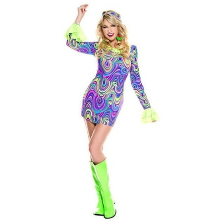 Music Legs 70779-SM 2 Piece Psychedelic Print Mini Dress with Long Ruffle Sleeves with Matching Headband, Small
