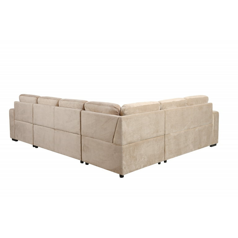 123" Sectional Sofa with Storage Chaise and Pull-out Seating, Oversized Futon Couch Sleeper with 4 Throw Pillows Cushion Backs for Room, Apartment, Beige - Walmart.com