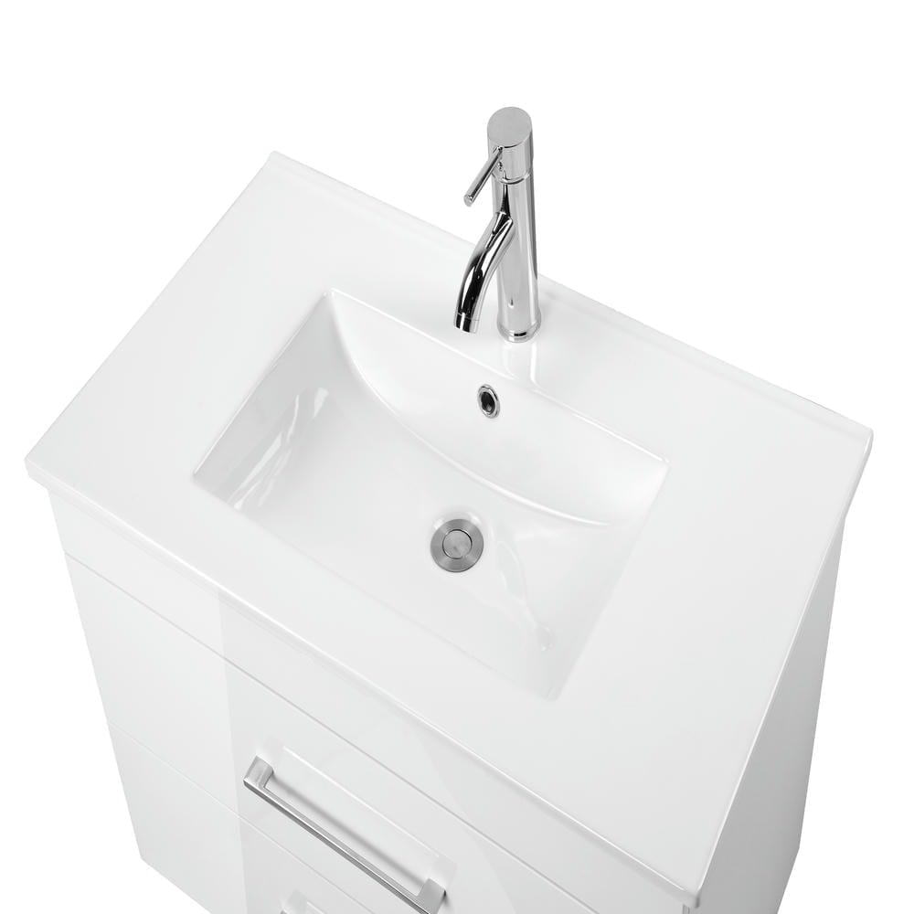 Canddidliike 32-Inch White Gloss Wall-Mounted Bathroom Vanity with Double Drawers, Soft-Close System, Modern and Minimalist Vanity with Ceramic Sink for Indoor, White
