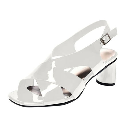

GNEIKDEING Sandals For Women Ladies Chunky Heel High Heel Fish Mouth Rhinestone Sandals Gift on Clearance