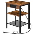 thumbnail image 1 of End Table with Charging Station and USB Ports, 3-Tier Nightstand with Adjustable Shelf, Narrow Side Table for Small Space in Living Room, Bedroom and Balcony, Rustic Brown, 1 of 9