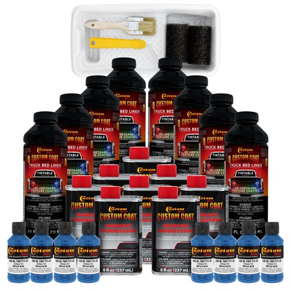 Custom Coat Reflex Blue 2 Gallon Urethane Roll-On, Brush-On or Spray-On Truck Bed Liner Kit with Roller and Brush Applicator Kit Durable