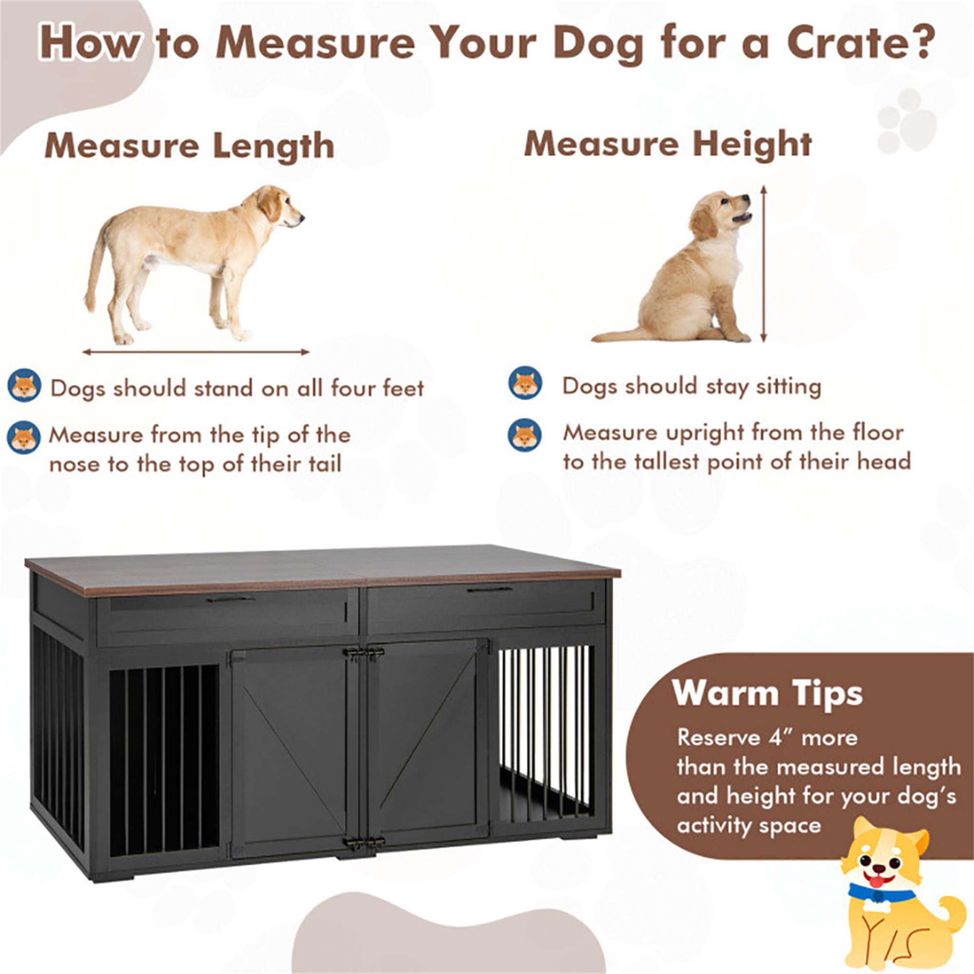 Kadyn 72" Double Door Dog Crate with Partition for Two Puppies, Furniture Style Dog Cages, Indoor Wood Kennel with Room Divider, Black